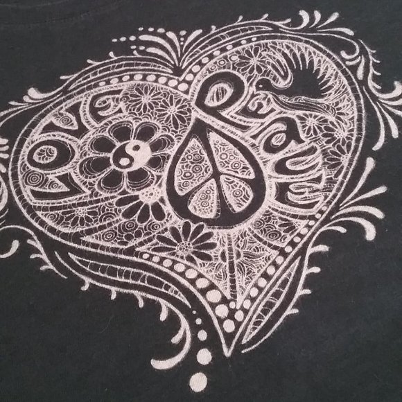 Long Sleeve T- Shirt Black/Cream Peace & Love Size S - Picture 4 of 9